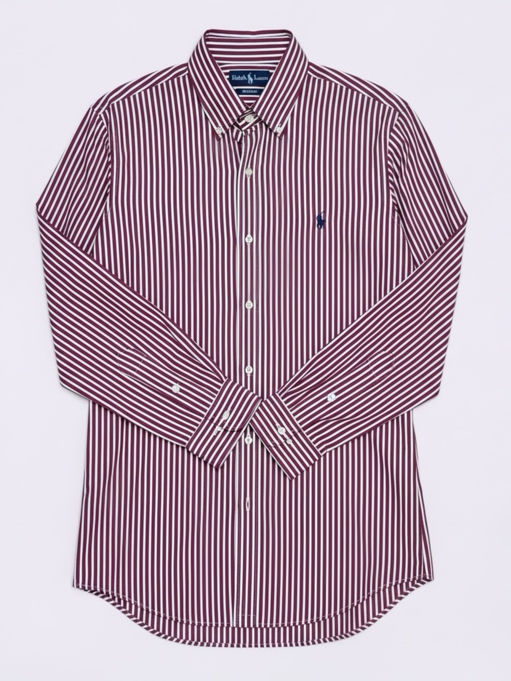 Ralph Lauren Burgundy and White Striped Button-Down Shirt